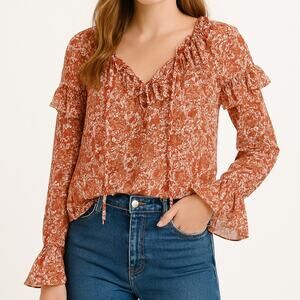 J.Crew SZ M Ruffle Crinkle Chiffon Top in Fête Floral NWT